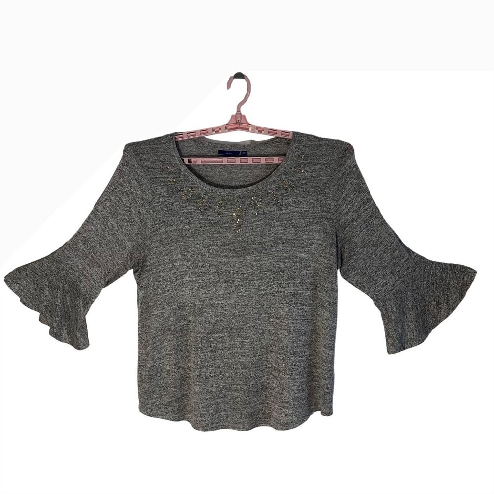 APT 9 Women's Plus Size XXL Gray Bell Sleeve Sweater Beaded Neckline Boho Hippie - Picture 2 of 12